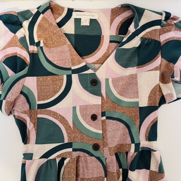 Monteau Los Angeles Retro Midi Dress Button Fron Size Medium Geometric Design - Picture 9 of 16
